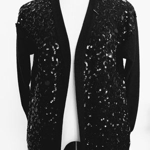 SONIA RYKIEL Womens Black Wool Beaded Front Jacket Cardigan Fr. Size 38